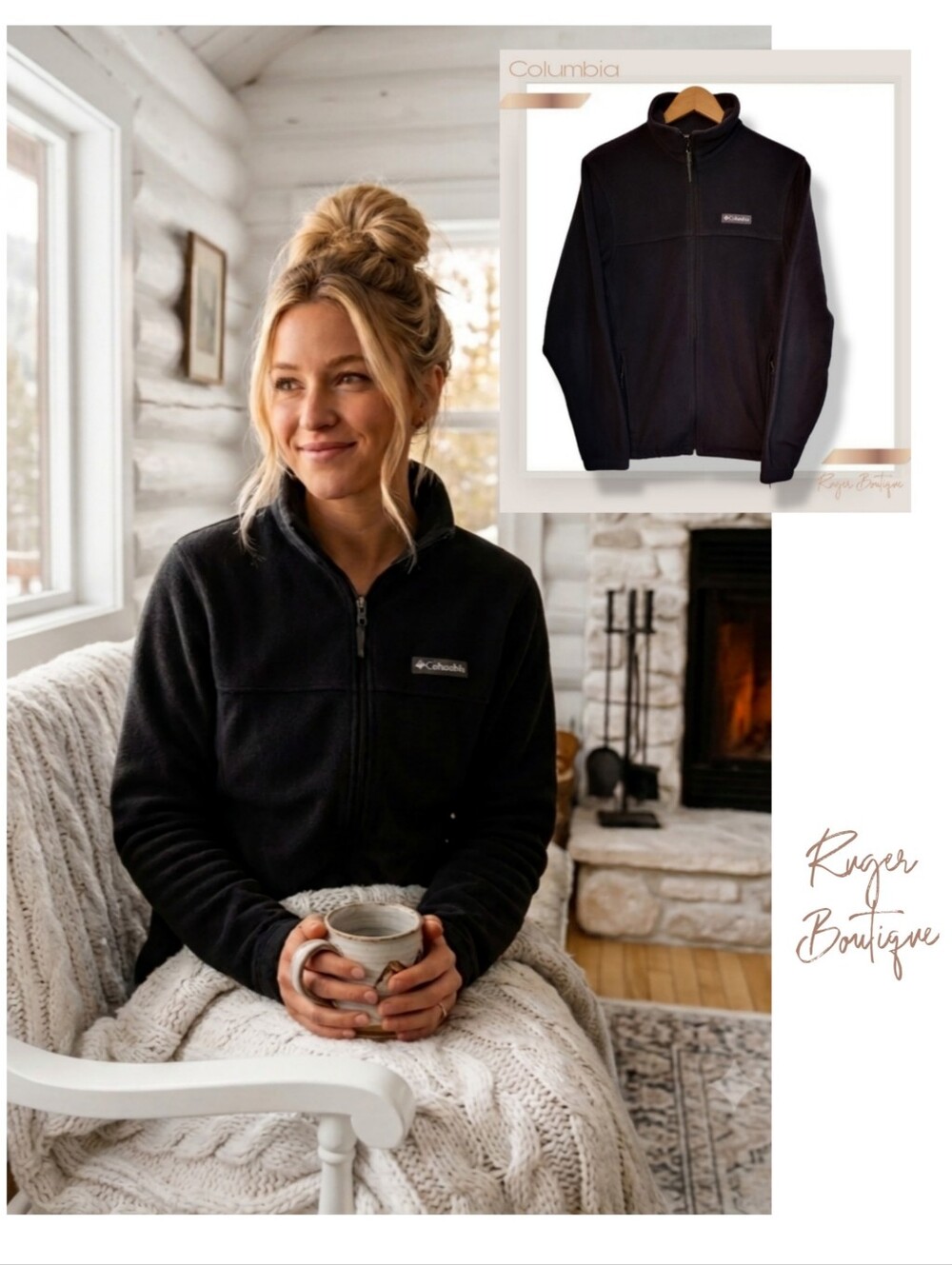 ​🌿Columbia Unisex Black Full-Zip Fleece Jacket - Size Small